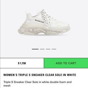 COPY - WOMEN'S TRIPLE S SNEAKER CLEAR SOLE IN WHITE size 37